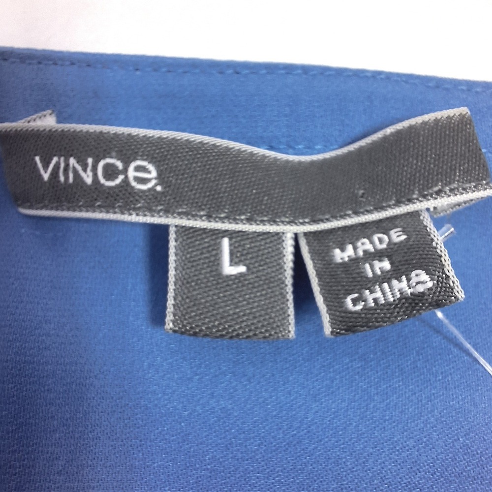 Vince Blouse Womens Large Blue Striped Colorblock 100% Silk Short Sleeve Top - Picture 4 of 10